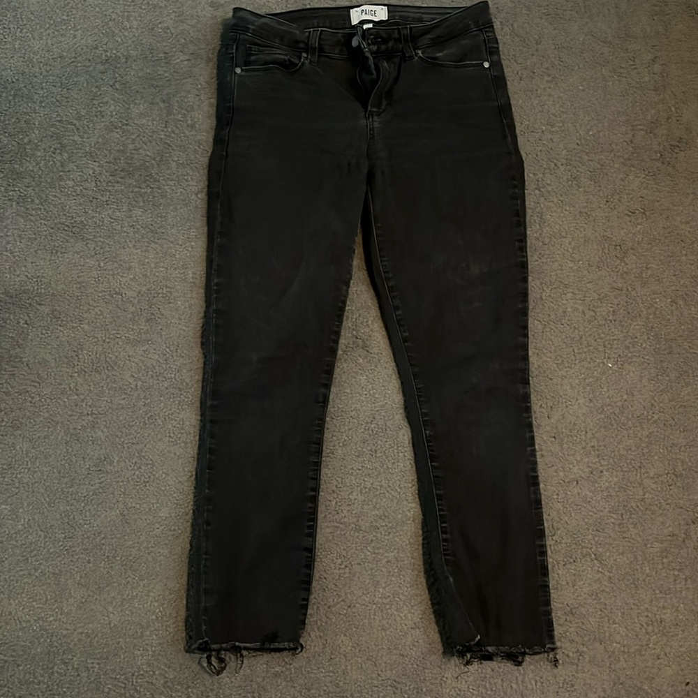 Distressed black Paige skinny jeans